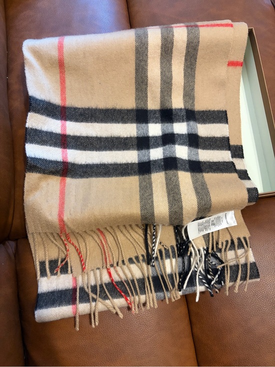 Burberry Accessories - Burberry Beige, Black & White Signature Check Cashmere Fringe Scarf